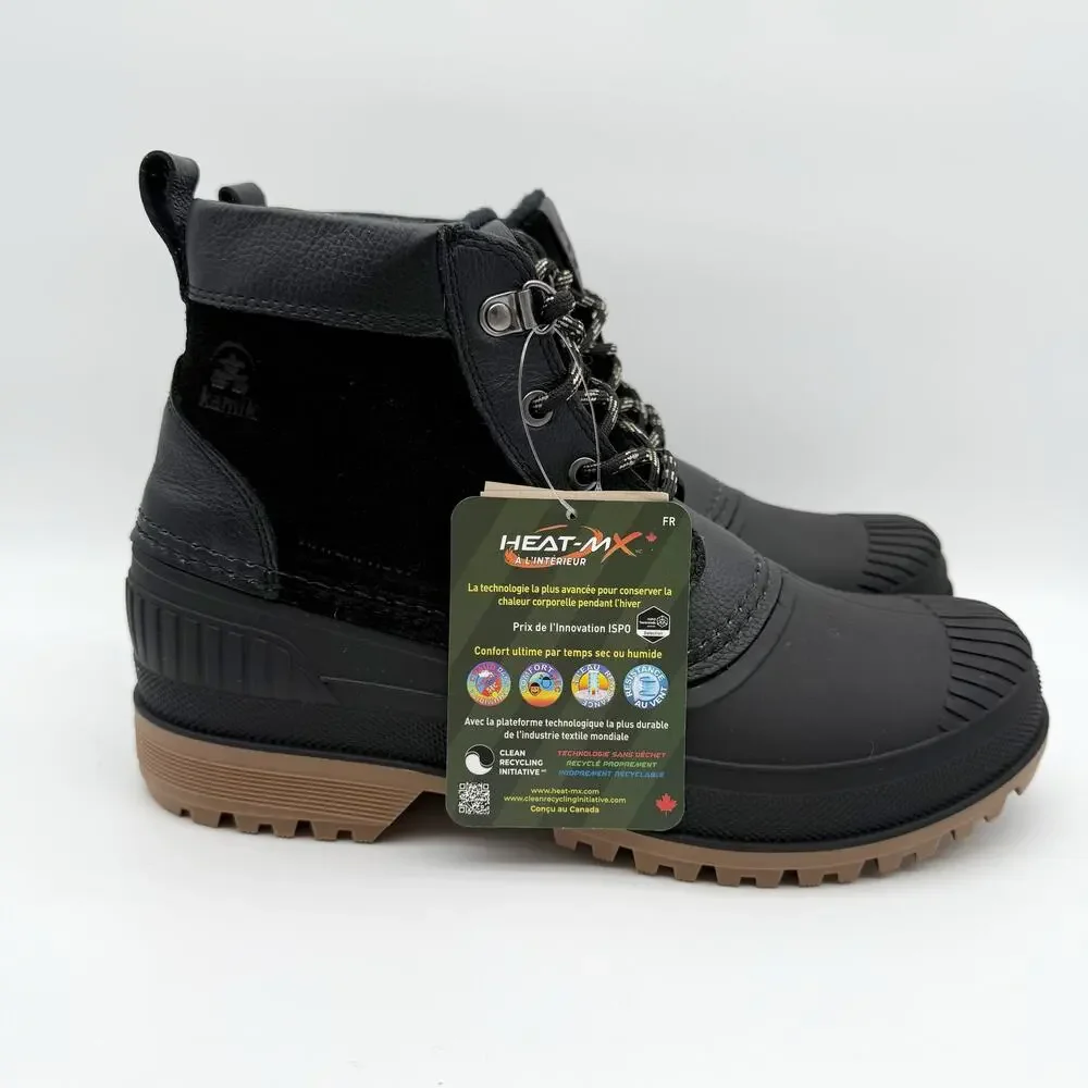 Kamik Mens Hemlock Lo Winter Boots US 8 Black Leather Waterproof Insulated NIB